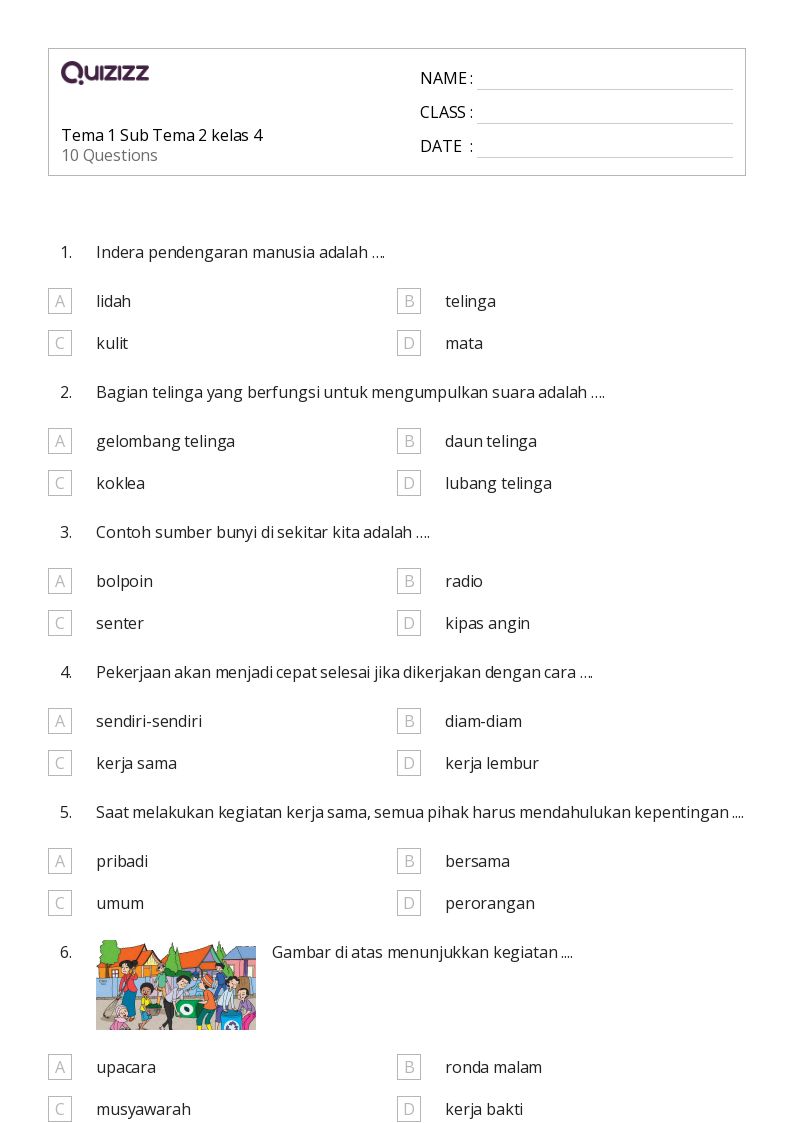 50 lembar kerja Tema untuk Kelas 4 di Quizizz Gratis Dapat Dicetak