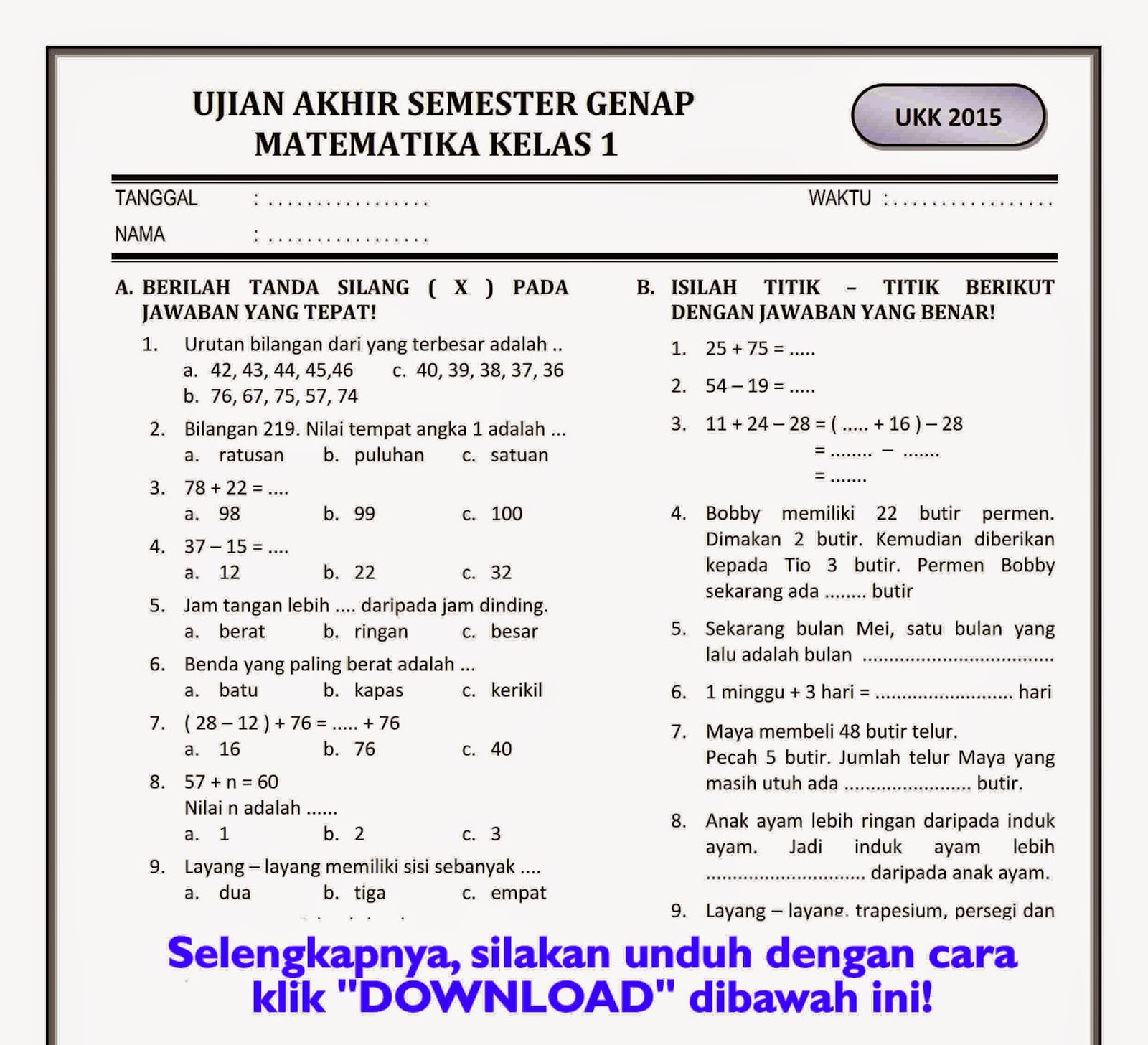 4 Fakta Mengejutkan Bank Soal Ulangan Harian Kelas 1 Semester 2 yang Wajib Diketahui Orang Tua