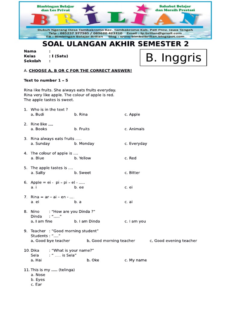 5 Contoh Soal Bahasa Inggris Kelas 3 Semester 1 yang Wajib Dikuasai untuk Ujian 2026 5 Contoh Soal Bahasa Inggris Kelas 3 Semester 1 yang Wajib Dikuasai untuk Ujian 2026