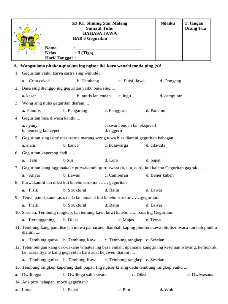 5 Contoh Soal Geguritan Kelas 3 yang Wajib Dikuasai Siswa Sebelum UTS Semester 1 5 Contoh Soal Geguritan Kelas 3 yang Wajib Dikuasai Siswa Sebelum UTS Semester 1