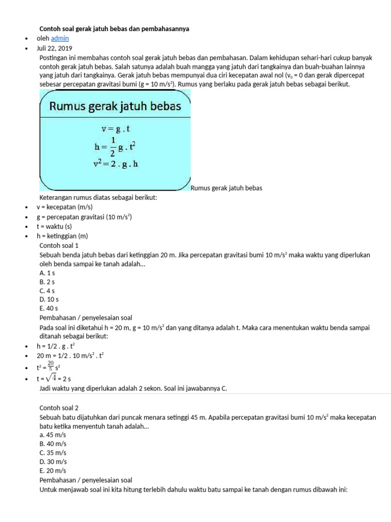 Contoh Soal Gerak Jatuh Bebas PDF