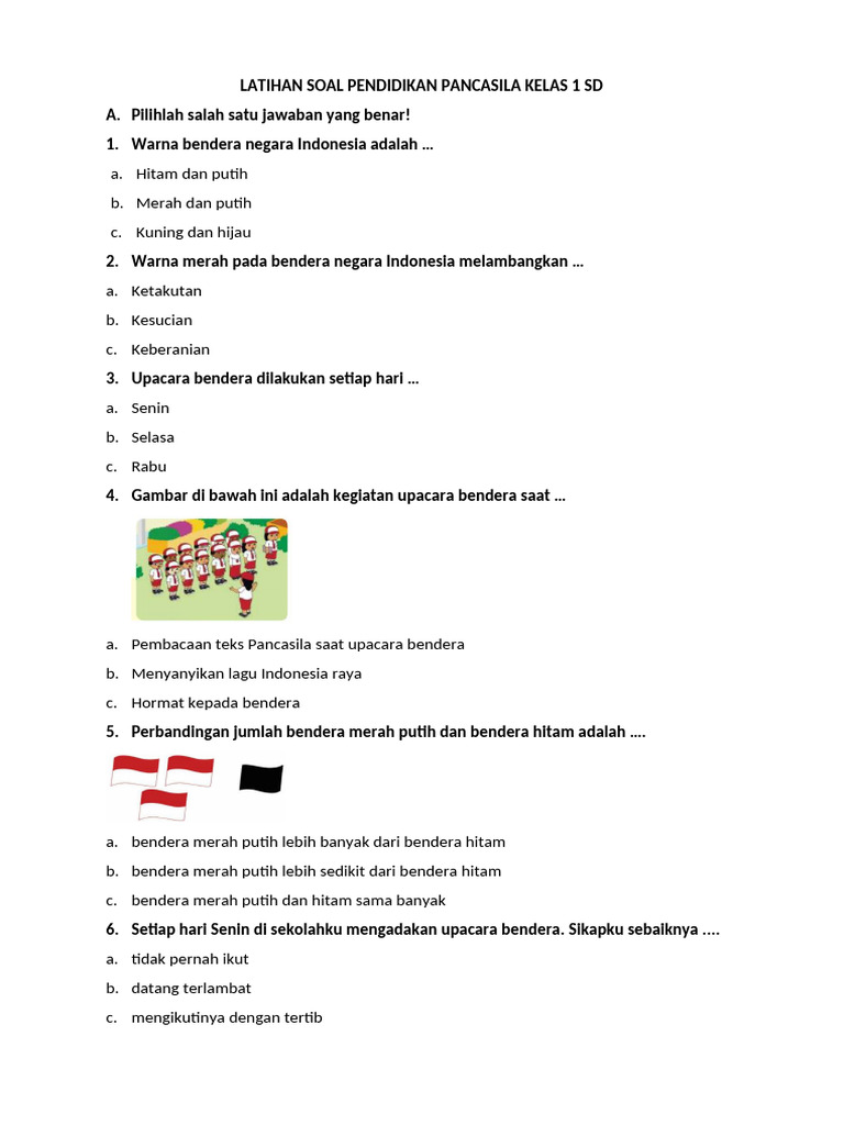 5 Contoh Soal PKN Kelas 1 SD Tentang Pancasila yang Wajib Dikuasai Sebelum Ulangan Harian