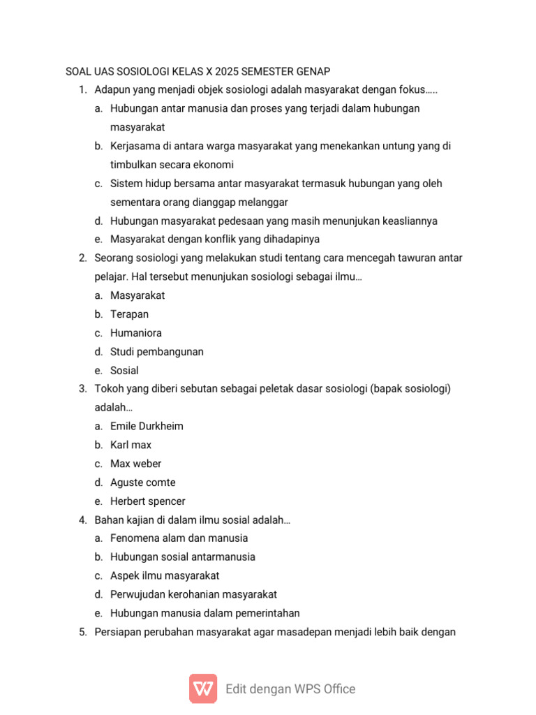 5 Fakta Mengejutkan Bank Soal Uraian Sosiologi Kelas 10 Semester 1 yang Wajib Kamu Tahu