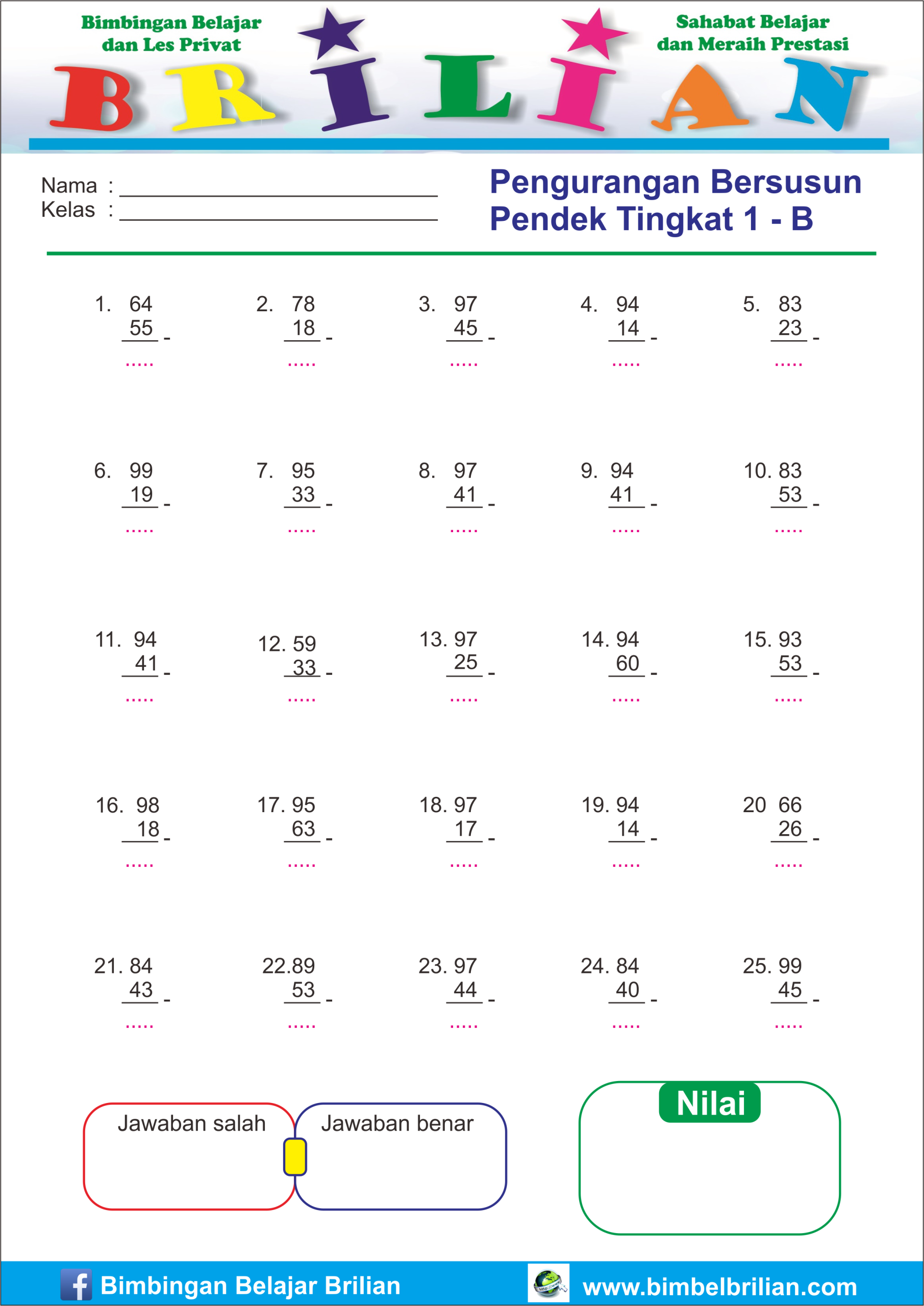 Soal Matematika Kelas 2 Sd Penjumlahan Dan Pengurangan Bersusun - Piffle me