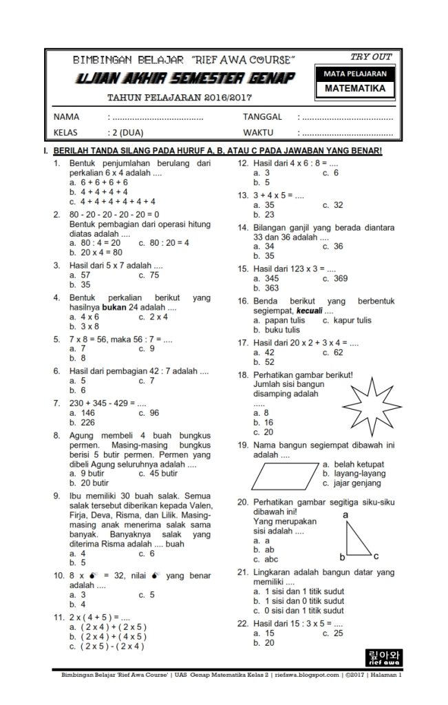5 Soal PTS Matematika Kelas 2 Semester 1 2026 yang Sering Bikin Siswa Terjebak, Wajib Tahu