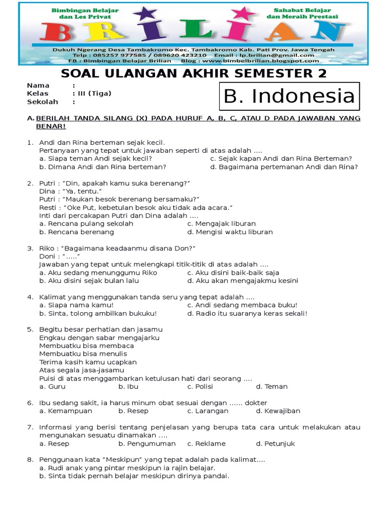 5 Soal UTS Bahasa Indonesia Kelas 3 Semester 1 yang Wajib Dikuasai Siswa, Ternyata Ini Rahasianya