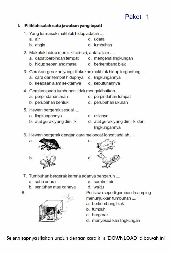 7 Contoh Soal IPA Kelas 2 SD Semester 1 Tentang Makhluk Hidup, Wajib Tahu Sebelum Ulangan!