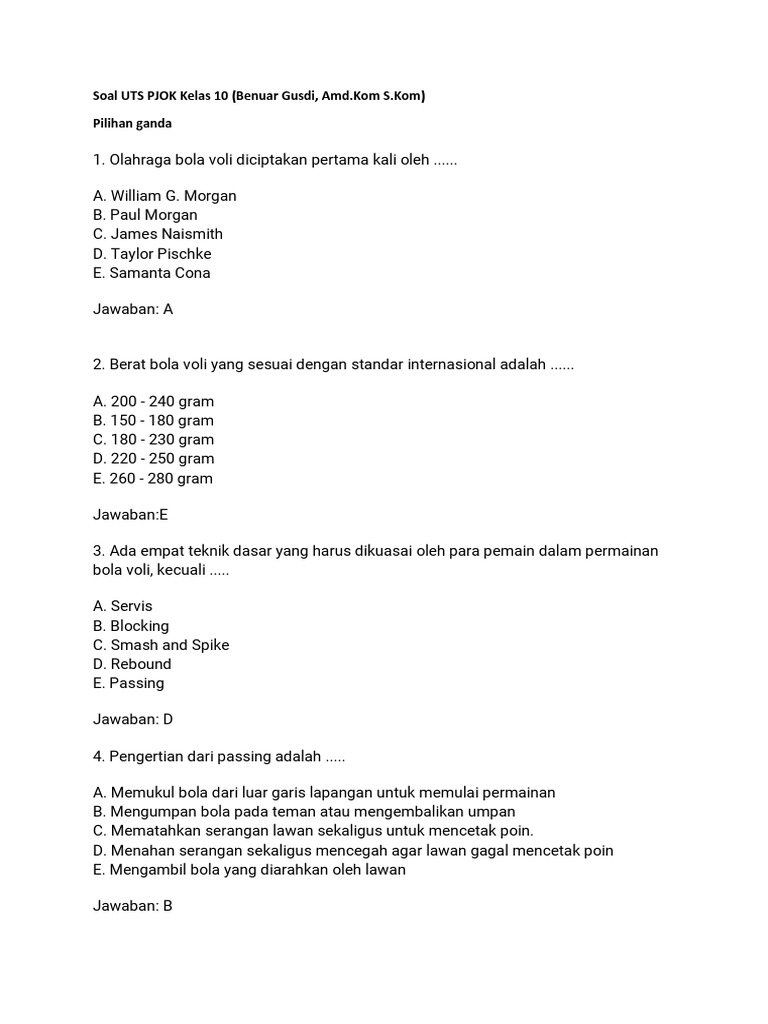 7 Rahasia Soal PJOK Kelas 10 Semester 1 yang Wajib Diketahui Sebelum Ujian