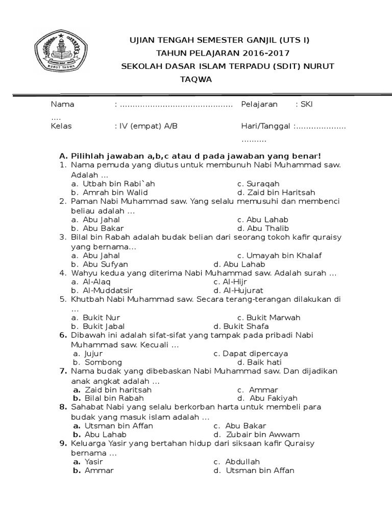 7 Rahasia Soal SKI Kelas 4 Semester 1 yang Wajib Tahu Sebelum Ujian Besok