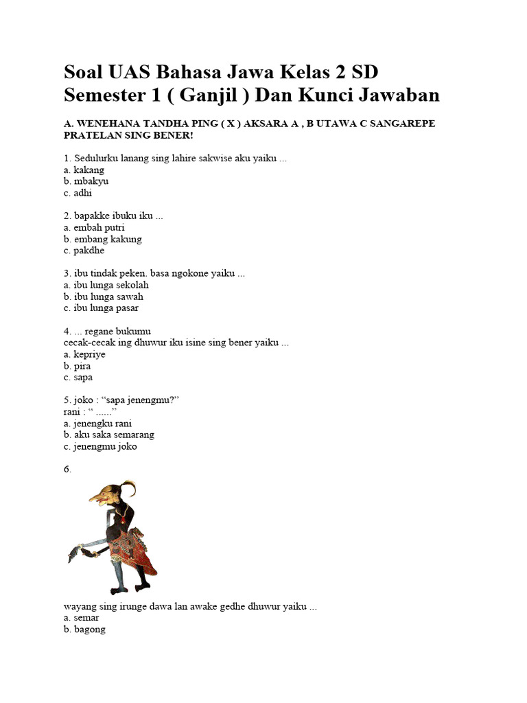 7 Soal Basa Jawa Kelas 2 Semester 1 yang Sering Muncul di Ujian, Wajib Kamu Hafal Sebelum Terlambat
