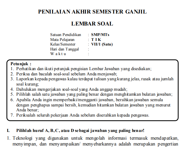 7 Soal TIK Kelas 7 Semester 1 dan Kunci Jawaban yang Selama Ini Salah Kamu Pahami