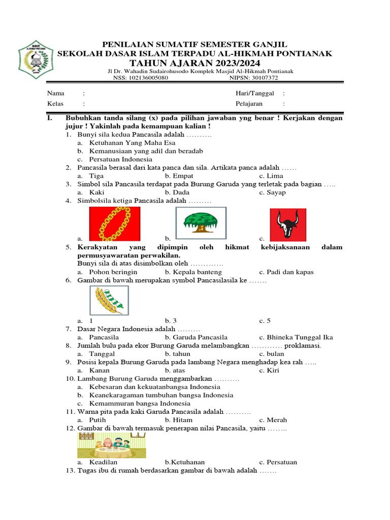 Soal Pancasila Kelas 2 Semester 1 PDF Ide membaca Materi guru