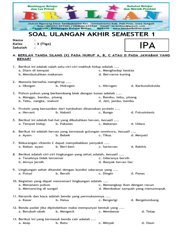Akhirnya Tersedia Download Soal Ulangan Tengah Semester Ganjil Kelas 3 SD Siap Cetak untuk Latihan Mandiri