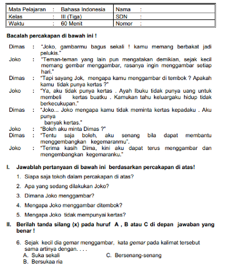 Akhirnya Terungkap 7 Contoh Soal UAS Bahasa Indonesia Kelas 3 SD Semester 1 Akhirnya Terungkap 7 Contoh Soal UAS Bahasa Indonesia Kelas 3 SD Semester 1