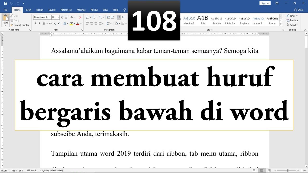 cara menggaris bawahi tulisan di microsoft word - YouTube