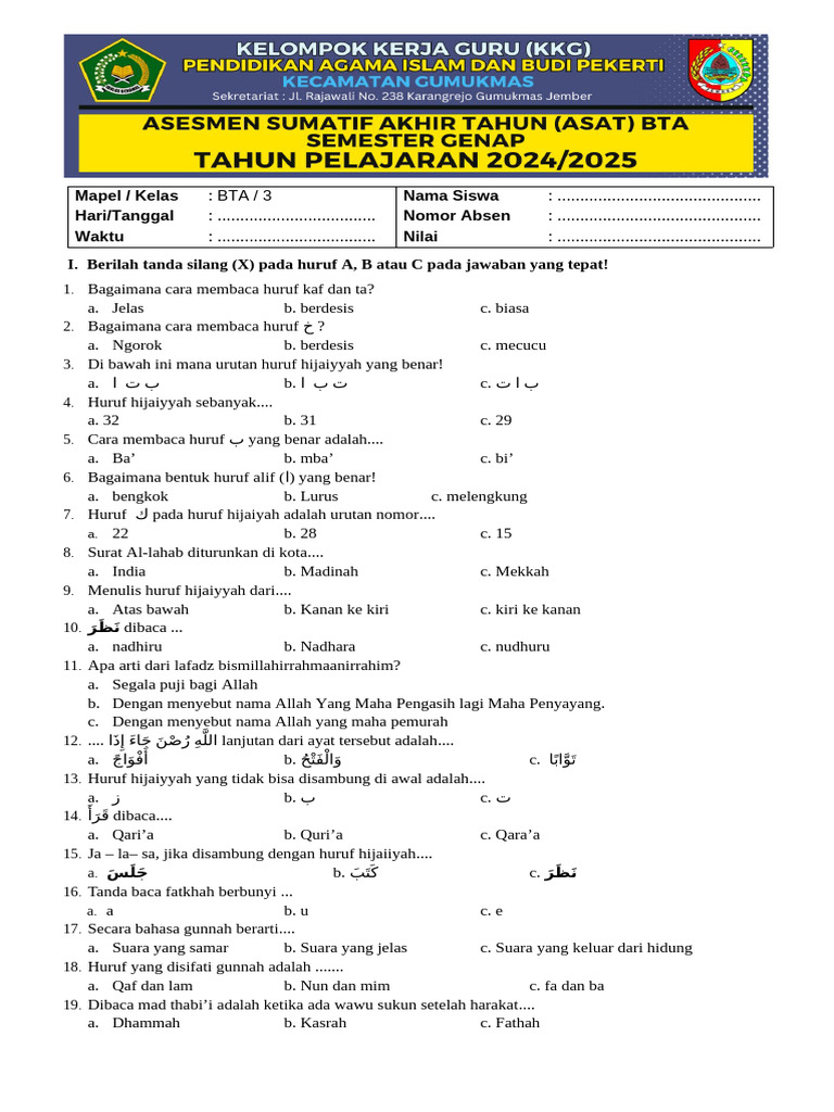 Download Soal UTS BTA Kelas 3 Terbaru 2026: 3 Materi Wajib Anak Kuasai Sebelum Ujian