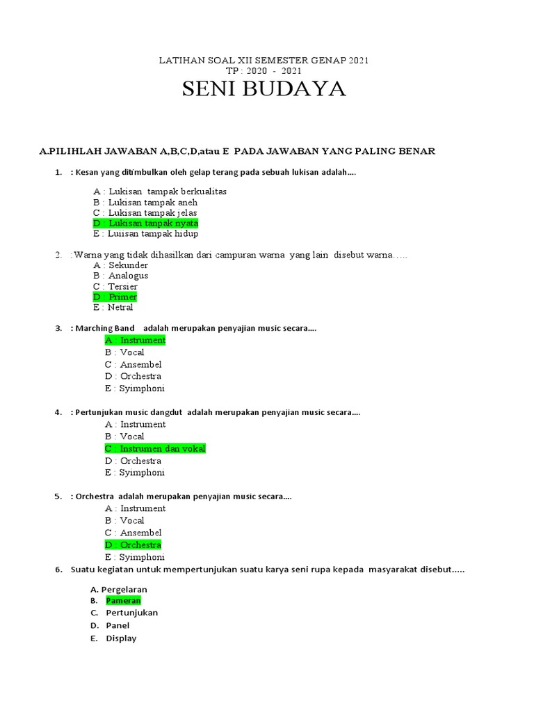 Inilah 25 Contoh Soal Ujian Seni Budaya Kelas 12 Semester 1 yang Sering Muncul, Wajib Kamu Pelajari Sebelum Terlambat