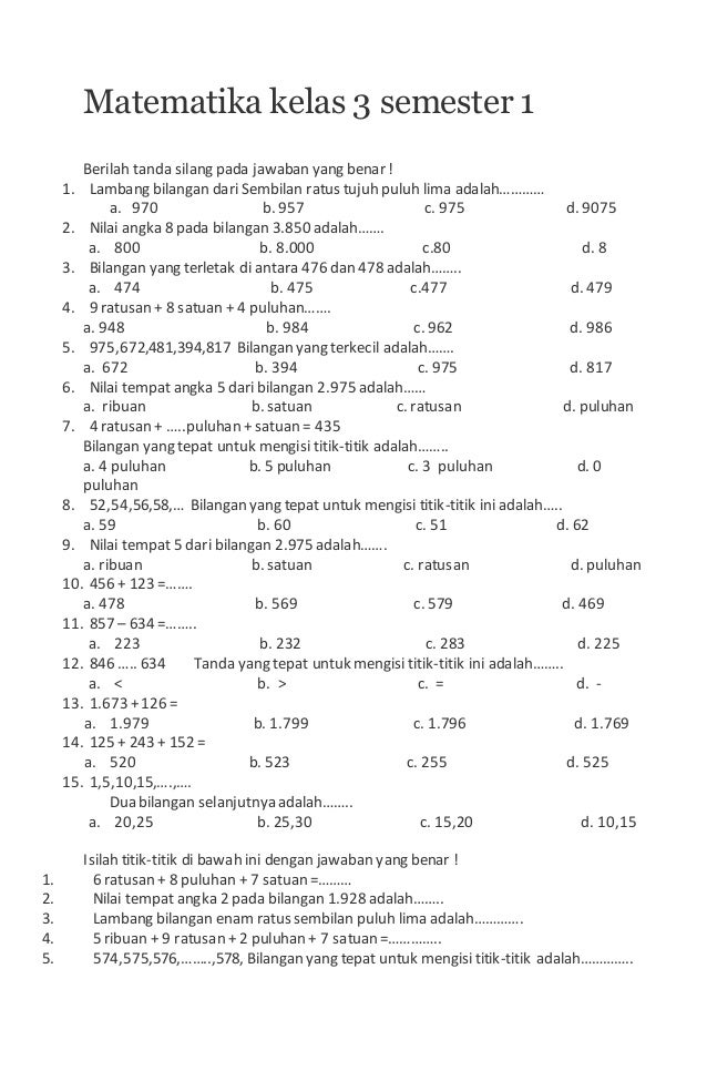 download soal ulangan harian kelas 3 sd semester 1 ktsp