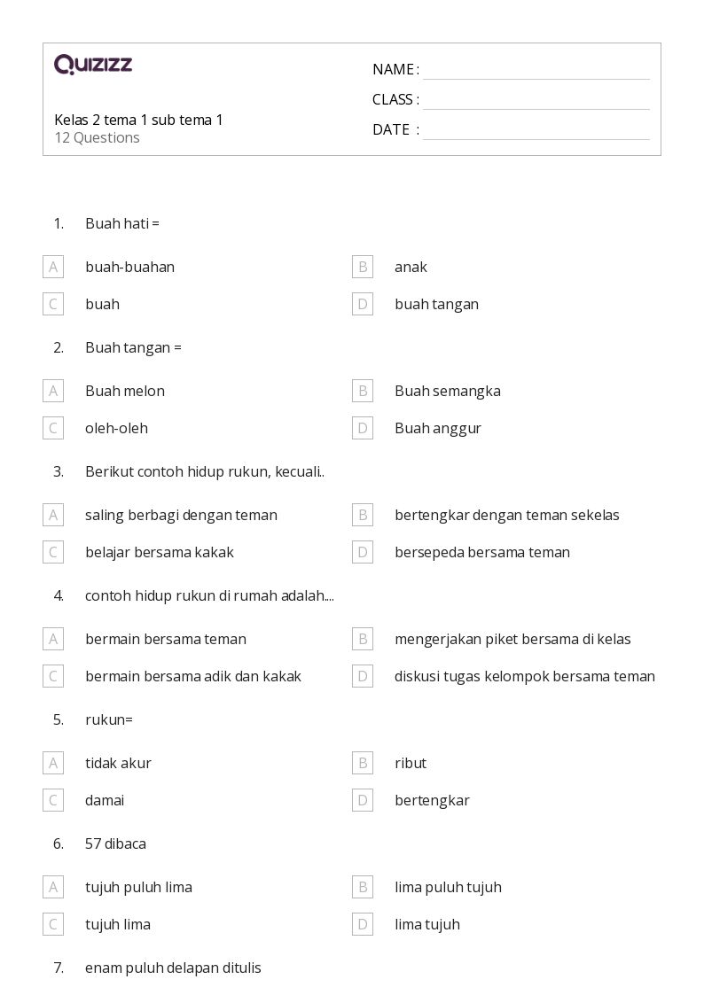50 lembar kerja Tema untuk Kelas 8 di Quizizz Gratis Dapat Dicetak