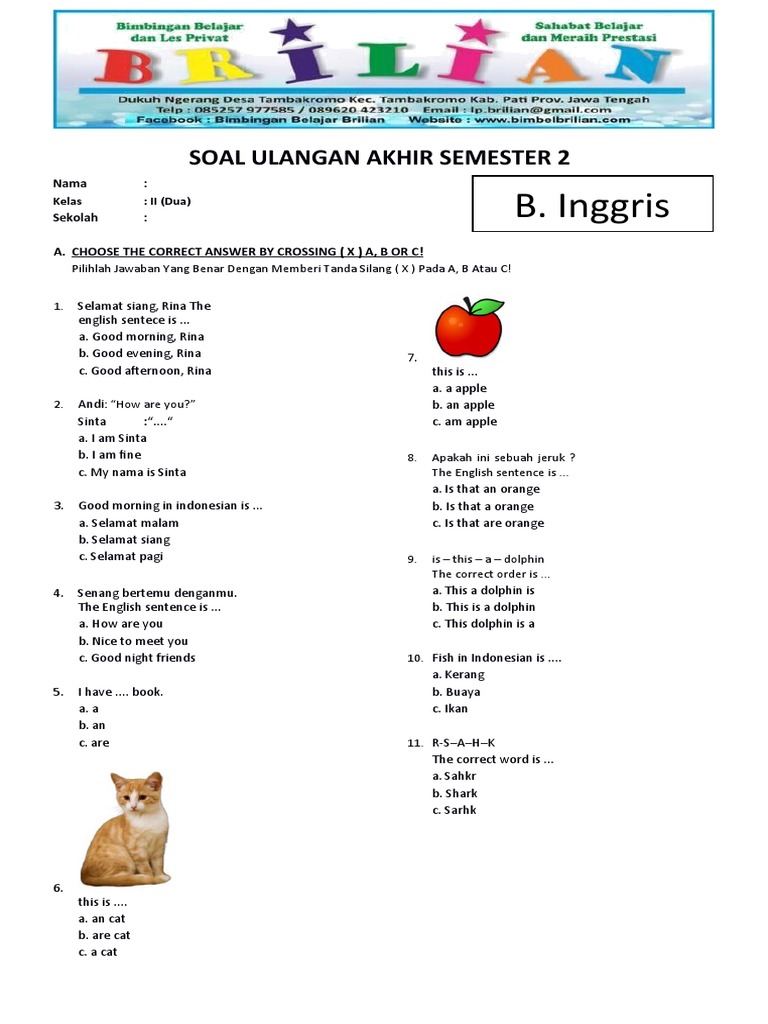 Tingkatkan Kemampuan Bahasa Inggris Anak Kelas 2 SD dengan Soal Latihan
