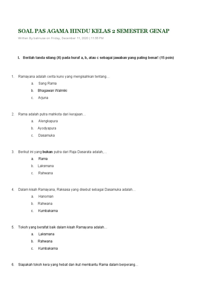 Rahasia Lulus Mudah dengan Latihan Soal UKK Agama Hindu Kelas 2 Tahun 2018 Terbaru Rahasia Lulus Mudah dengan Latihan Soal UKK Agama Hindu Kelas 2 Tahun 2018 Terbaru