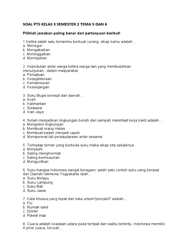Rahasia Soal PTS Kelas 3 Semester 2 Tema 5 yang Wajib Diketahui Guru Sebelum Ujian