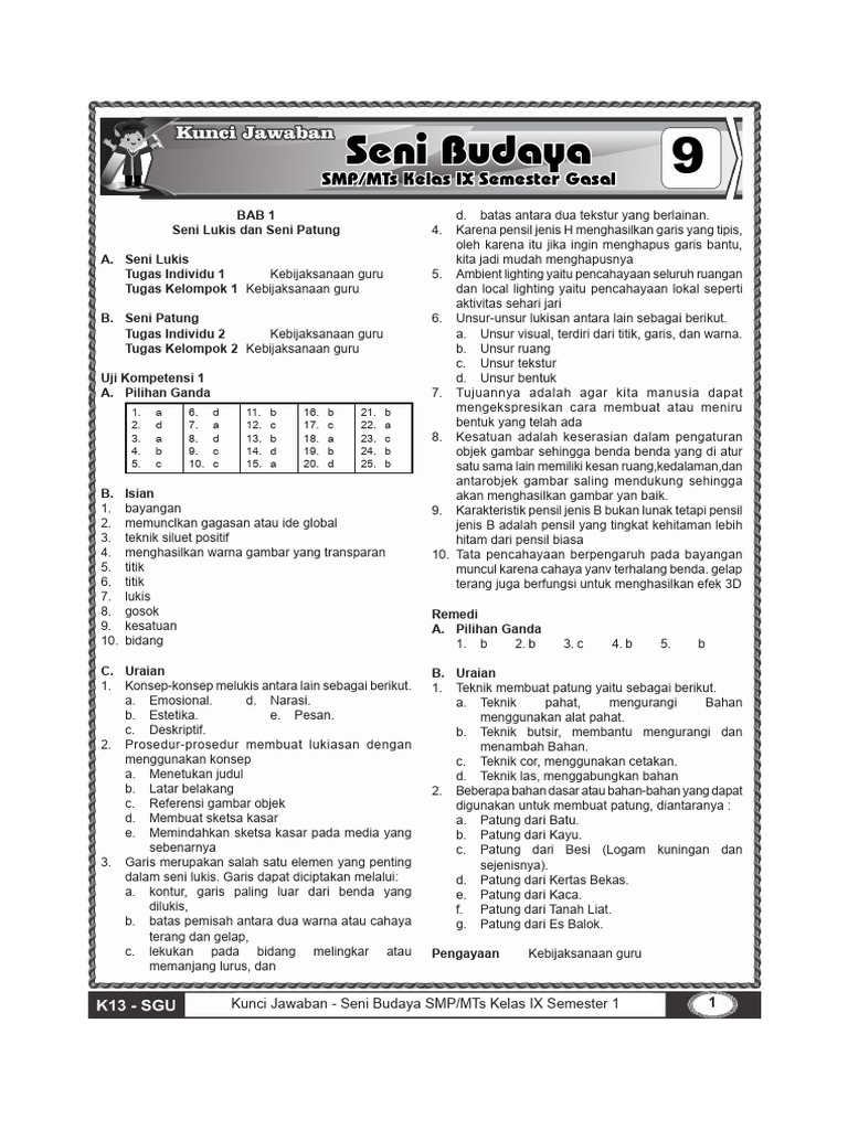 Terbukti! 5 Cara Cepat kuasai soal seni budaya kelas 9 semester 1 dan kunci jawaban