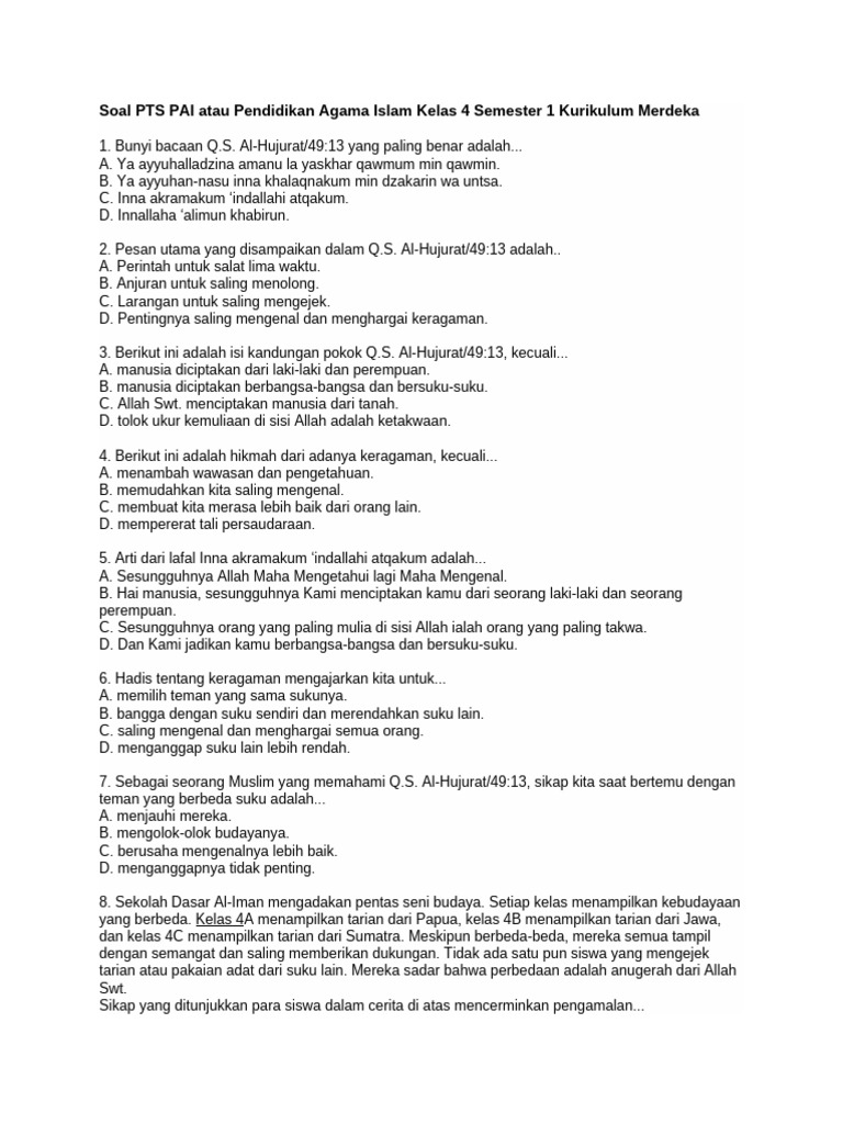 Terbukti! 7 Tips Menguasai soal pai kelas 4 semester 1 kurikulum merdeka Sebelum Ujian