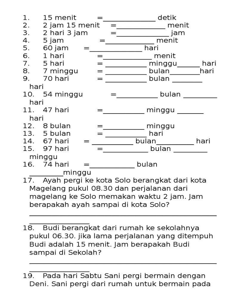 Soal Latihan Materi Waktu Kelas 3 PDF