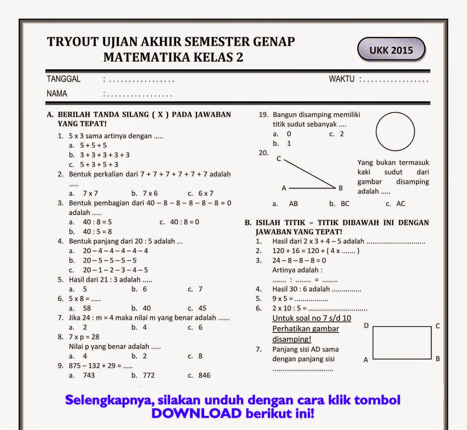 Ternyata Ini Dia Soal Matematika Kelas 2 Semester 1 Tematik yang Sering Bikin Bingung