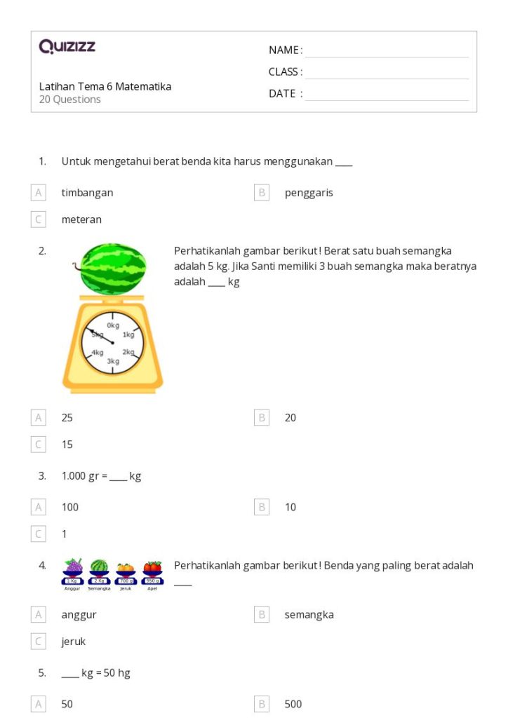 Wajib Download! 7 Lembar Kerja Soal Matematika Kelas 3 Tema 6 Subtema 1 Siap Cetak