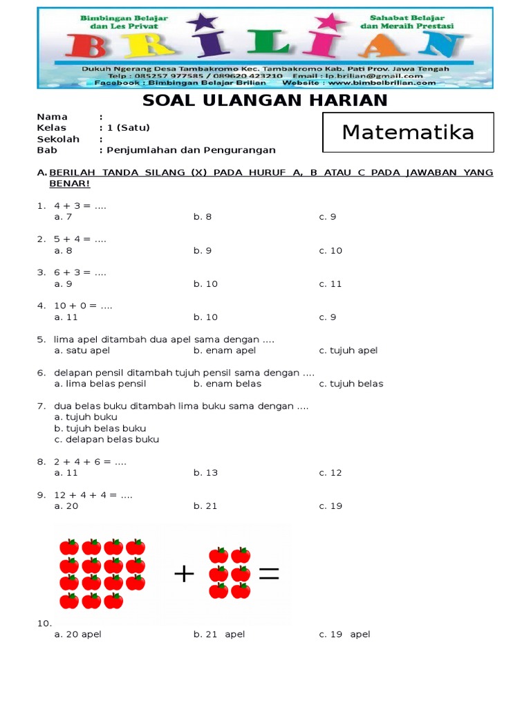 Menjelajahi Dunia Angka Contoh Soal Pilihan Ganda Matematika Kelas 1