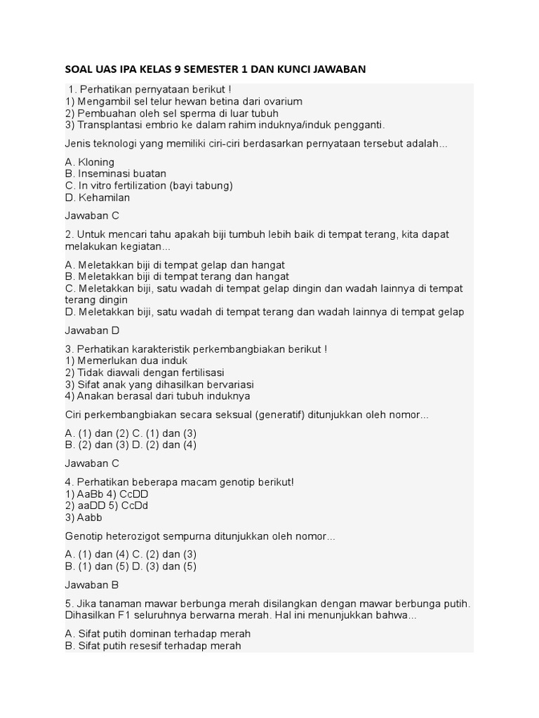 Wajib Tahu! Ini Bocoran Contoh Soal UAS IPA Kelas 9 Semester 1 Kurikulum 2013 Terbaru