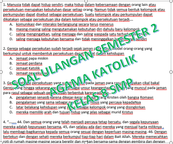 Wajib Tahu! Ini Kumpulan Latihan Soal Ujian Agama Katolik Kelas 8 Semester 2 Terbaru