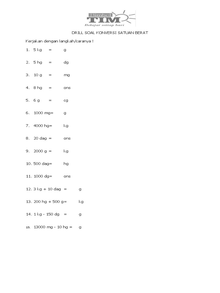 Asah Kemampuan Anak: Kumpulan Soal Mengubah Satuan Berat Kelas 2 SD untuk Unduh Gratis!