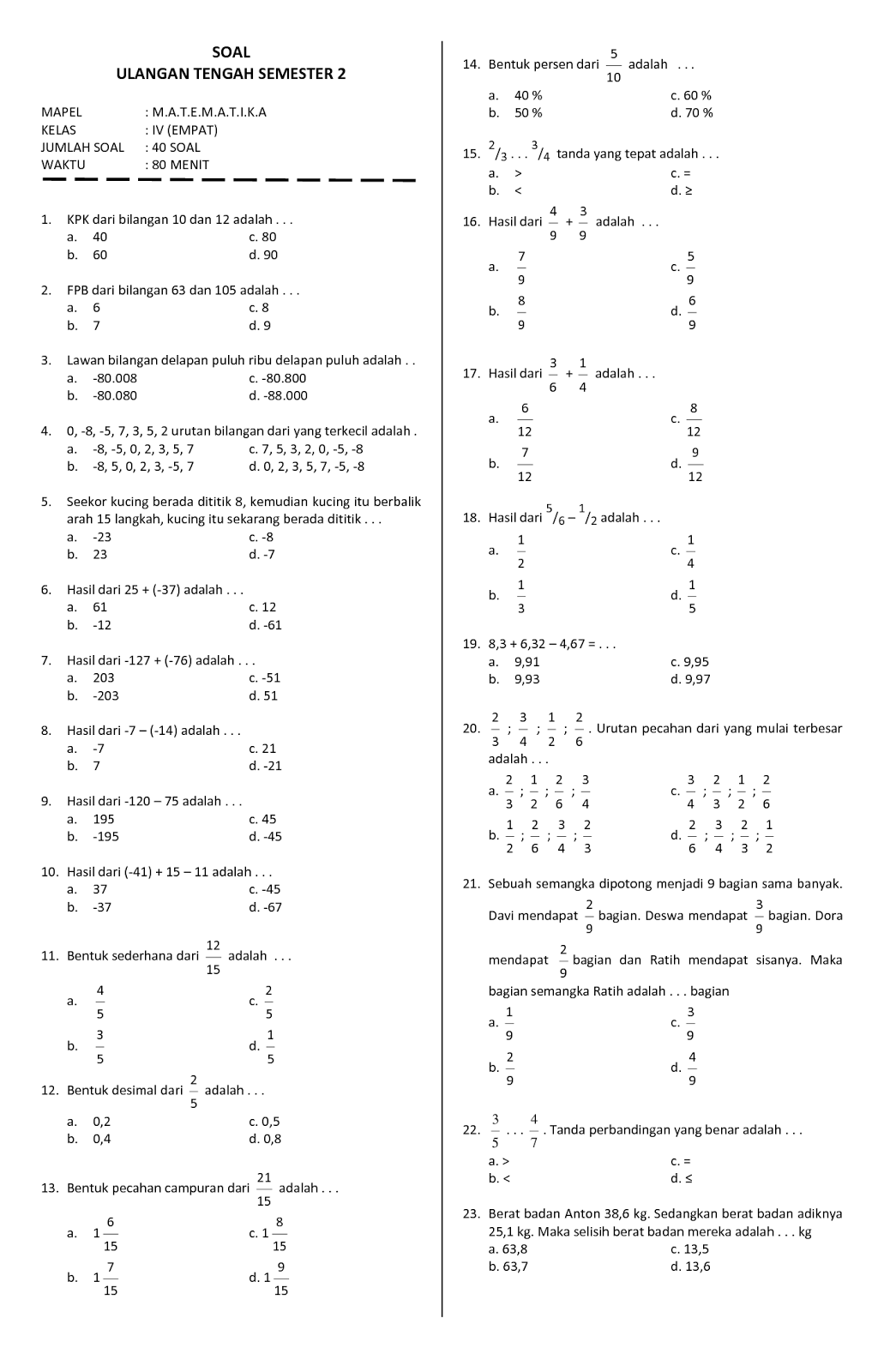 Kuasai Matematika Semester 2 Kelas 4: Panduan Lengkap Mengunduh Latihan Soal Berkualitas