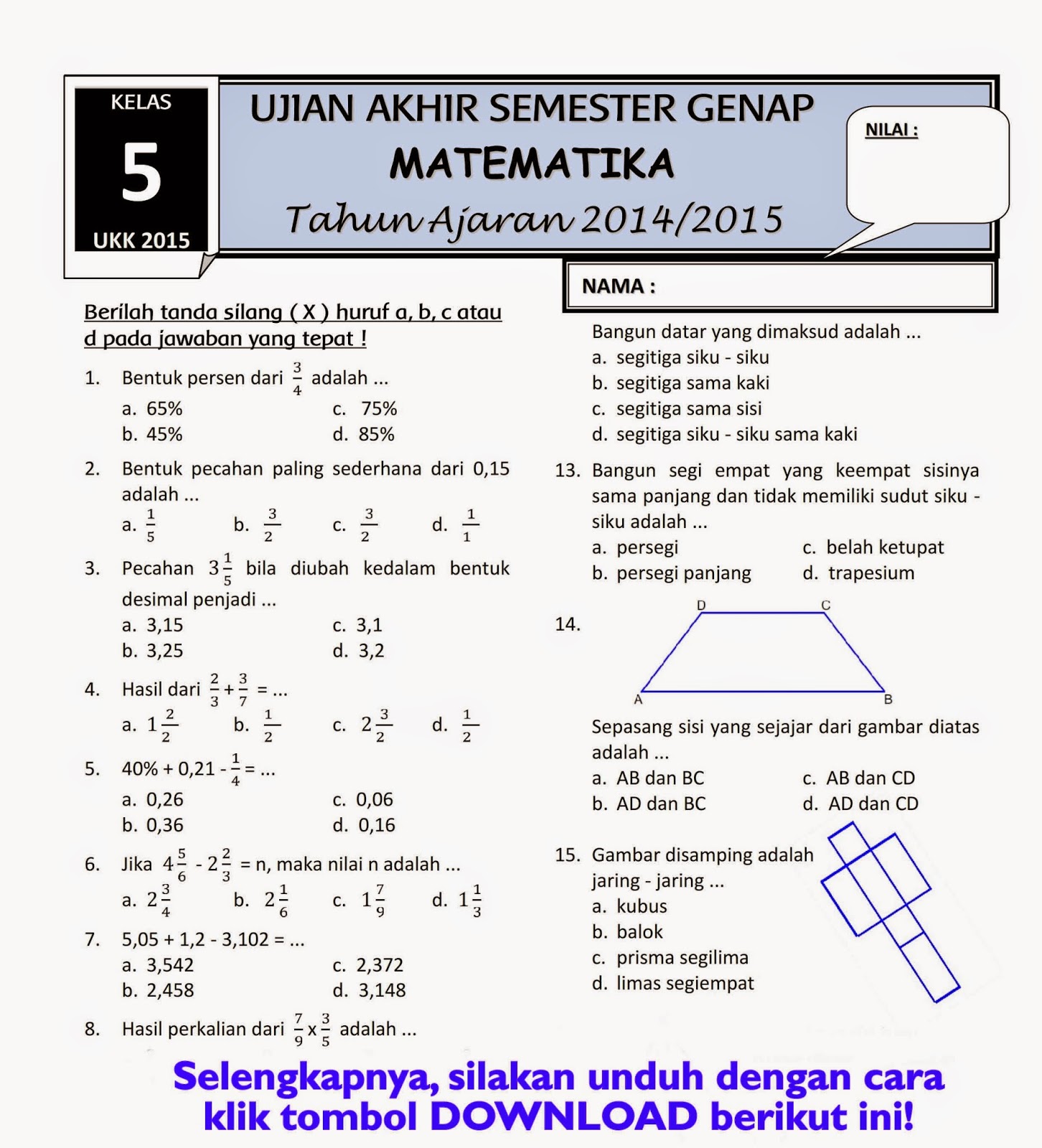 Persiapan Optimal: Panduan Lengkap Mengunduh Soal Matematika UTS Semester 2 SD Kelas 3